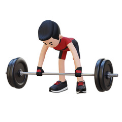 Fototapeta na wymiar 3D Sportsman Character Sculpting Back Muscles with Bent Over Row Workout