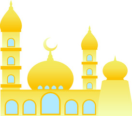 Mosque vector illustration. Shiny mosque icon for sign and symbol of muslim worship place. Mosque gradient icon of islam religion and muslim faith. Place of muslim to pray