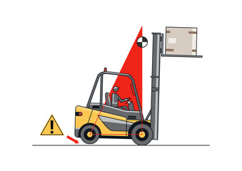 Forklift instability with a raised load. The height of the load placement and the stability of the forklift. Safety concept vector illustration. - 615826863
