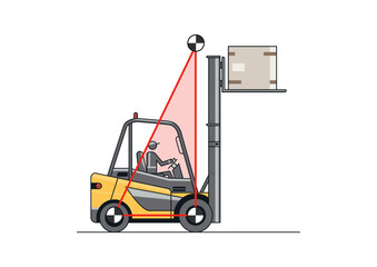 Forklift instability with a raised load. The height of the load placement and the stability of the forklift. Safety concept vector illustration.