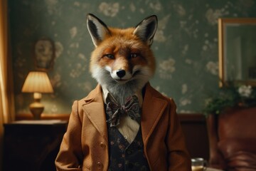 fox as a private detective, fantasy illustration, generated with ai