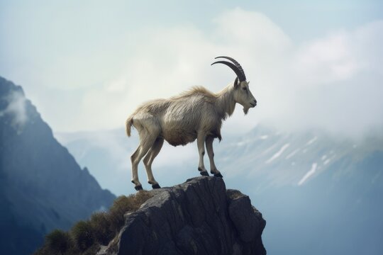 goat on a mountain top peak, generated with ai