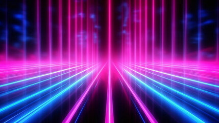 abstract background with pink blue neon lines glowing in ultraviolet light. Data transfer concept. Digital futuristic wallpaper - AI generated.