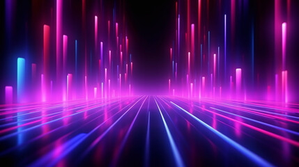 abstract background with pink blue neon lines glowing in ultraviolet light. Data transfer concept. Digital futuristic wallpaper - AI generated.