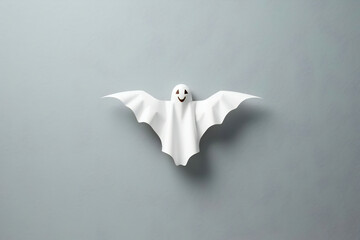 black and white,   white goast Bat on gray background.  Halloween concept, copy space