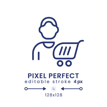 Consumer behavior linear desktop icon. Buying decision. Customer psychology. Pixel perfect 128x128, outline 4px. GUI, UX design. Isolated user interface element for website. Editable stroke