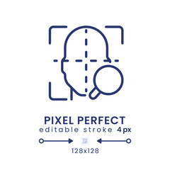 Facial coding linear desktop icon. Face recognition. Measuring human emotions. Pixel perfect 128x128, outline 4px. GUI, UX design. Isolated user interface element for website. Editable stroke