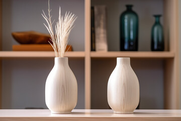 Home decoration composition with vases on shelves. Generative AI