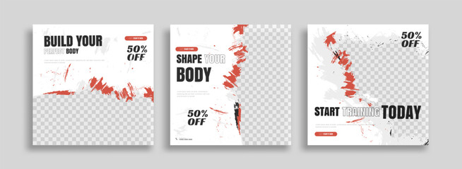 posts on social media vector illustration. Stylish graphics templates posts. dynamic abstractions typography photo. modern art paint and brush stains, fitness subjects gym. design frame post Template