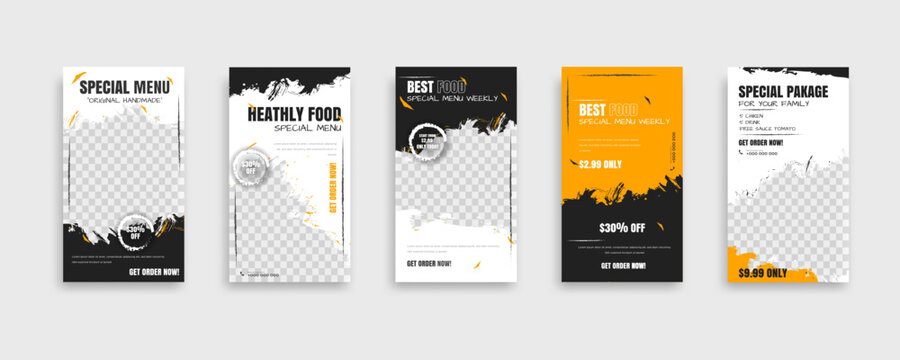 Set Of food post story social media banner template design. Creative design, easy Use for promotions you product. story food for your restaurant promotion.	
