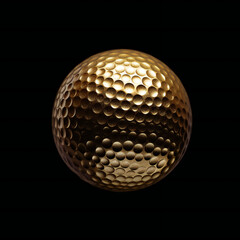 Gold Golf ball on isolated black background. Generative AI.