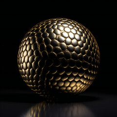 Gold Golf ball on isolated black background. Generative AI.