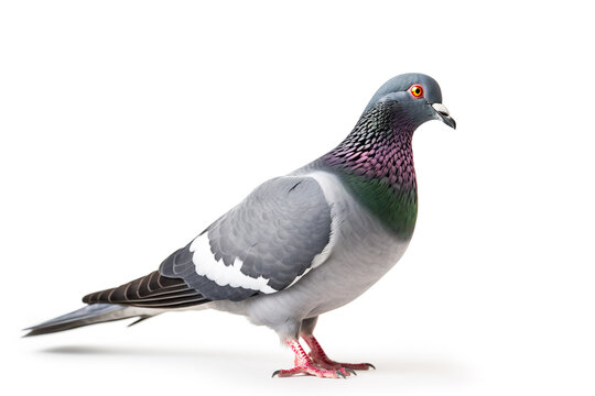 Image of pigeon standing on white background. Wildlife Animals. Illustration. Generative AI.
