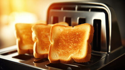 Modern toaster with slices of bread that are crispy and ripe