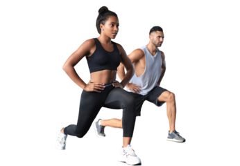 Young fit couple are in a good shape on a transparent background