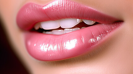 Obraz premium sexy lips with a sparkling pink lip gloss