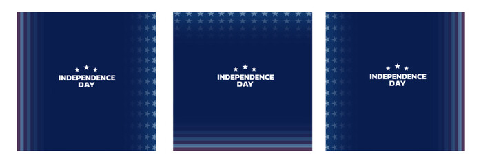 A collection of posters for the independence of the United States of America, 4th of July, with American flag background elements and the Statue of Liberty