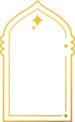 Oriental style arabic gold border, frame. Linear style Islamic window, door in boho style. Arabic minimal shape arch. Golden Design element for design. Ramadan kareem