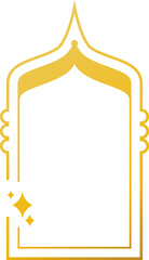 Oriental style arabic gold border, frame. Linear style Islamic window, door in boho style. Arabic minimal shape arch. Golden Design element for design. Ramadan kareem