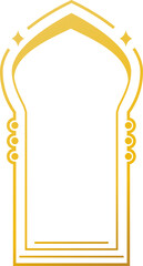 Oriental style arabic gold border, frame. Linear style Islamic window, door in boho style. Arabic minimal shape arch. Golden Design element for design. Ramadan kareem