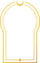 Linear style Islamic gold window, arch or door in boho style. Oriental style arabic border. Arabic minimal shape arch. Golden design element for design, label, banner Ramadan Kareem