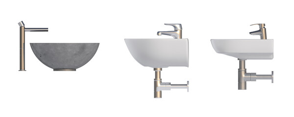 Washbasin isolated on transparent background, sink, 3D illustration, cg render
