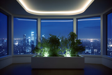 window with city skyline view