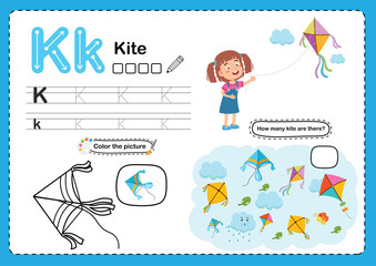 Illustration Isolated Animal Alphabet Letter K-Kite