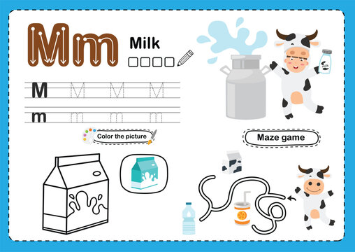Illustration Isolated Animal Alphabet Letter M-Milk