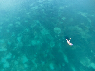 Fototapeta na wymiar Aerial drone panorama of the white beaches of Antigua island in the Caribbean sea