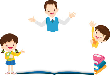 student reading book.Boy and girls learning or studying