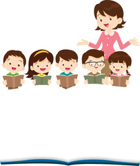 student reading book.Boy and girls learning or studying