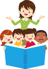 student reading book.Boy and girls learning or studying