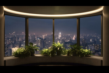 Naklejka premium window with city skyline view