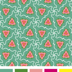 Pink Green White Feminine Triangle Flower Vector Seamless Repeating Pattern Tile