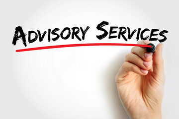Advisory Services text, business concept background