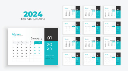 Calendar template for 2024 year. Week starts on Sunday. Calendar 2024 planner corporate template design set