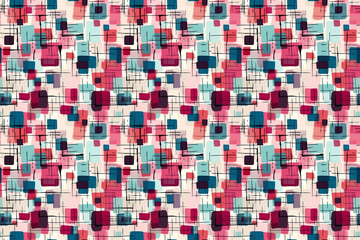 Fototapeta premium Seamless repetitive geometric background with square shapes. Retro cute repetition pattern, mosaic background projects builder. Generative AI.