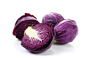 Obraz premium Purple cabbage on a white background. Fresh purple cabbage vegetable. Generative AI.