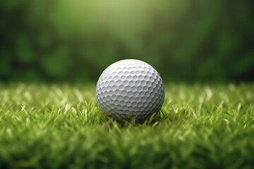 Fototapeta premium Golf ball on the green grass background. AI generative.