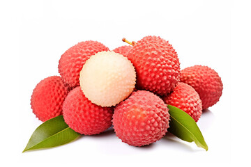 Lychee on a white background. Fresh red lychee fruit. Ai generative.