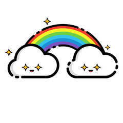 rainbow and clouds filled outline icon vector icon flat design illustration isolated 
