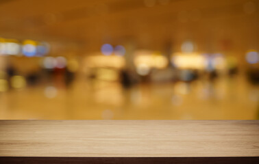 Empty wood table top and blur of out door garden background Empty wooden table space for text marketing promotion. blank wood table copy space for background