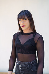 Portrait of  Happy Asian transgender. LGBTQIA wearing make up woman clothes.