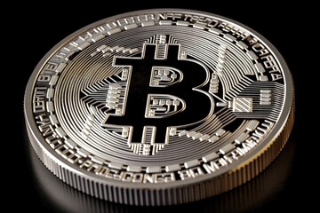 Fototapeta na wymiar Bitcoin silver coin, cryptocurrency
