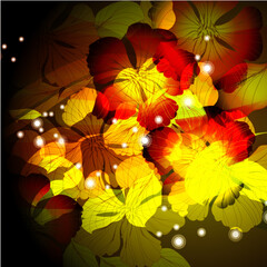 Fototapeta na wymiar Abstract glowing red and yellow flowers background