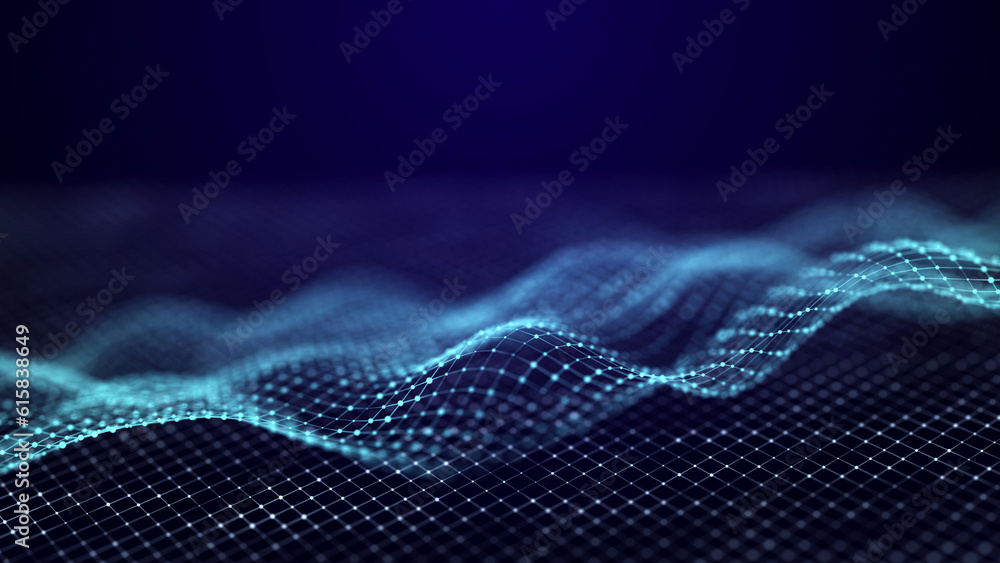 Poster abstract chain of hexagonal shapes. data technology background. 3d rendering.
