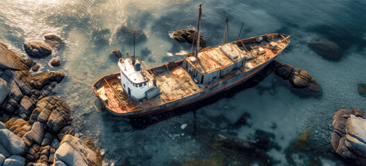 Damaged Scrapped Unusable  Ship Abandoned and Disposed of Wrak Generative AI Digital Art Illustration Wallpaper Journal KI