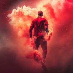 epic soccer victory, realistic photoshoot, cinematic, red smoke - generative AI