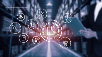 Procurement management concept: man with smart tablet sourcing and acquiring materials, products, and services from suppliers to meet the organization's needs.
